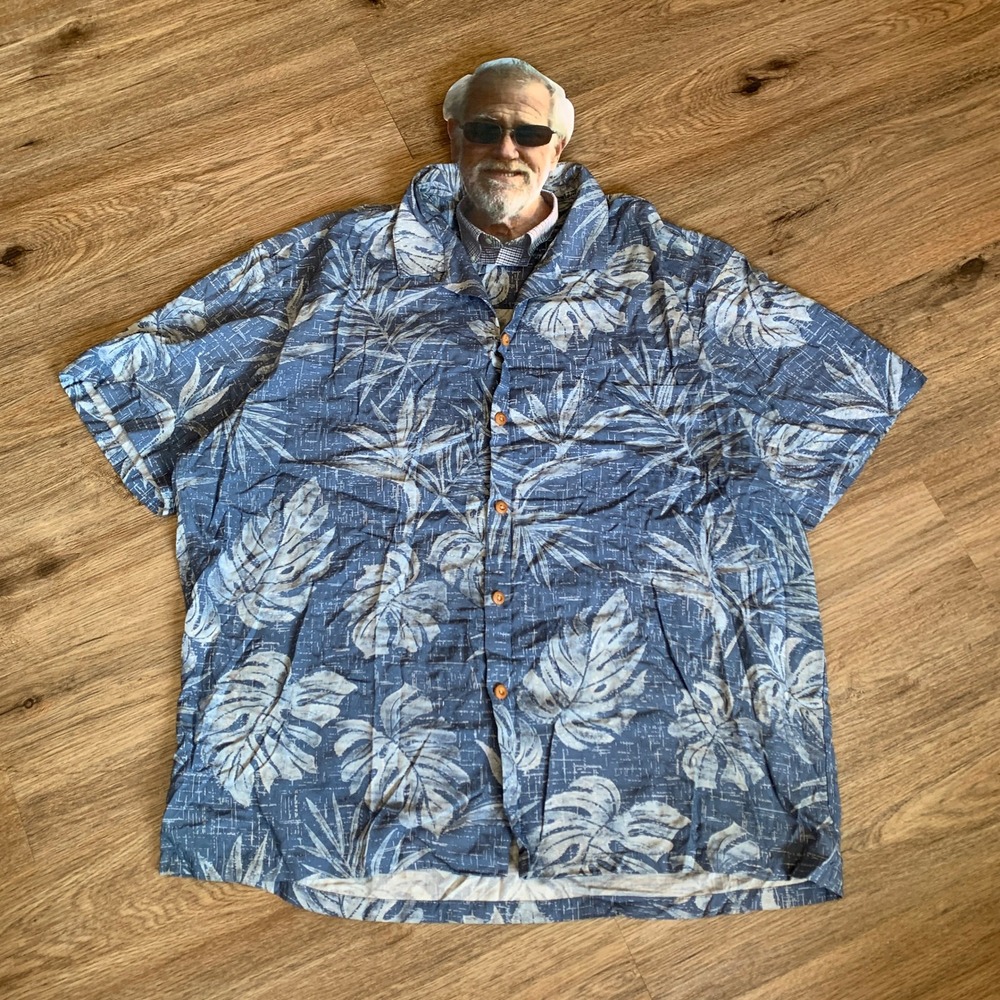 Vintage 1980s paradise found palm frond hawaiian shirt in blue - size XL‎ mens